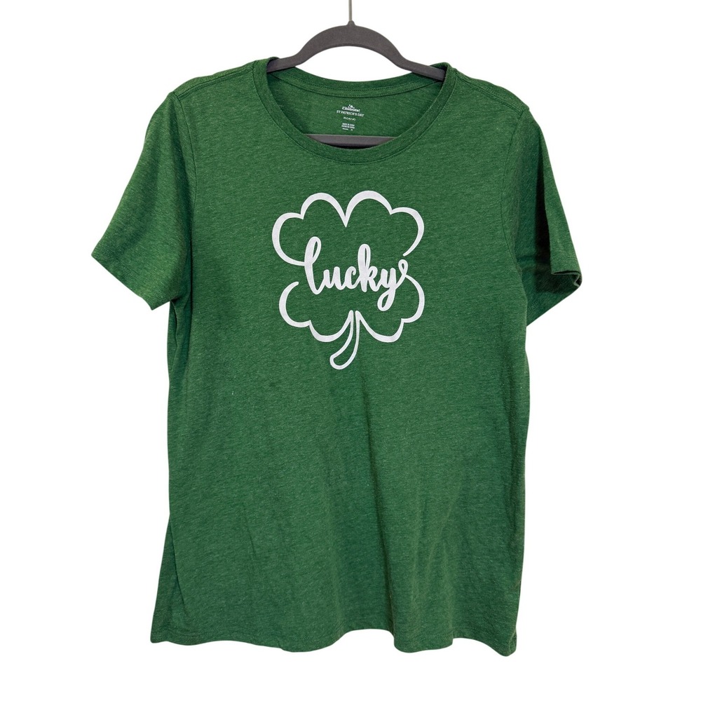 Graphic Tee Women XL Green Lucky Shamrock St Patricks Day Shirt Irish Festive